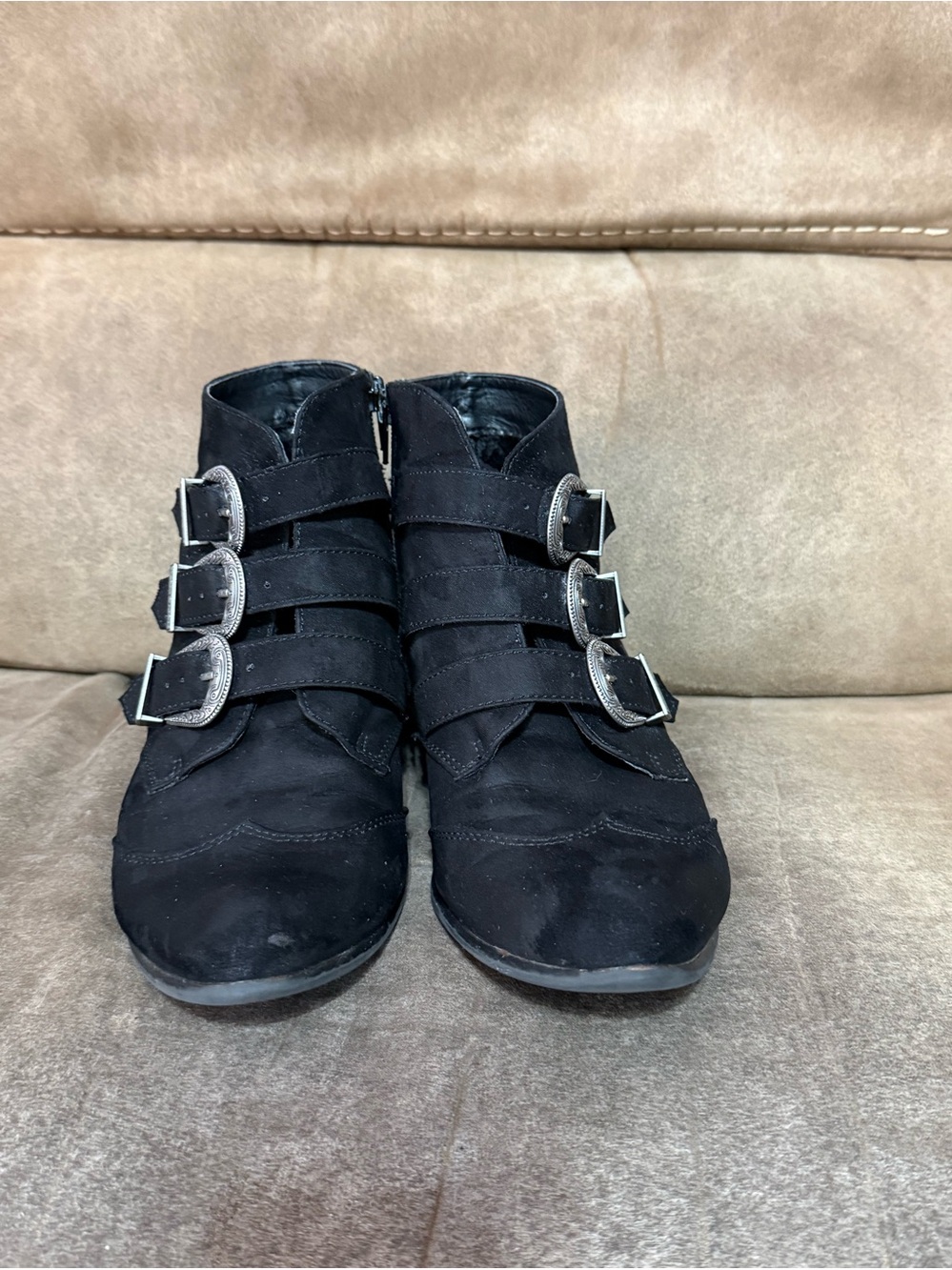 Dr Scholl’s Black Suede Look Triple-Buckle Ankle Boots